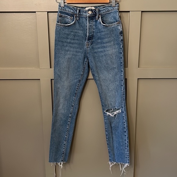 Free People We The Free Stella High Rise Skinny Jean 99% Cotton Busted Knee 26 - Picture 2 of 14